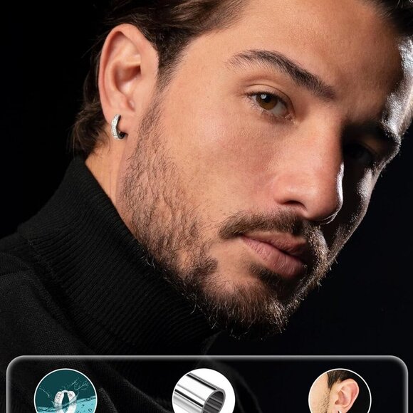 Hypoallergenic Gold/Black/Silver Hoop Earrings with Cubic Zirconia - Unisex - Picture 3 of 8